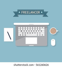 Flat computer business freelancer vector