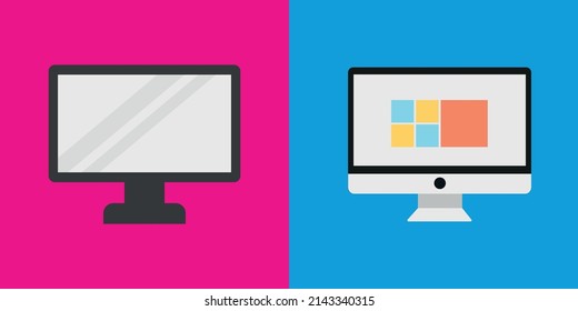 Flat computer design, computer icon, technology information, monitor, vector illustration.