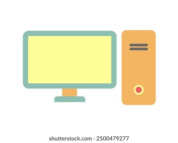 Flat computer design with screen and pc. Vector illustration isolated on white background.