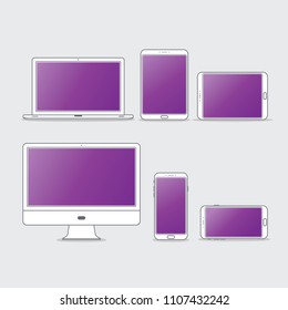 Flat computer desktop icons set, gadget technology with minimalist style vector illustration element design
