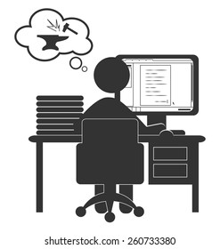 Flat computer icon with document isolated on white background