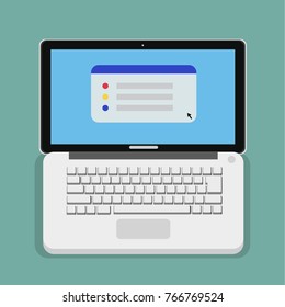 Flat computer laptop design with keyboard and simple website show on screen vector illustration.