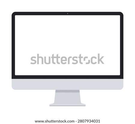 Flat Computer Monitor Device Icon Mockup, Isolated Vector Illustration