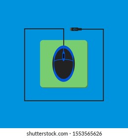 Flat computer mouse with a coiled cable