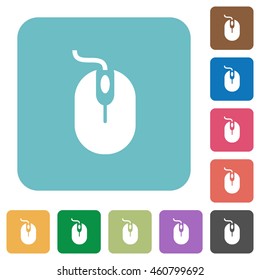 Flat computer mouse icons on rounded square color backgrounds.