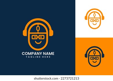 Flat computer mouse music headphone logo template