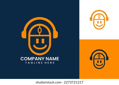 Flat computer mouse music headphone logo template