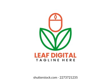 Flat computer mouse nature logo template vector design illustration