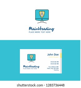 Flat Computer protected  Logo and Visiting Card Template. Busienss Concept Logo Design