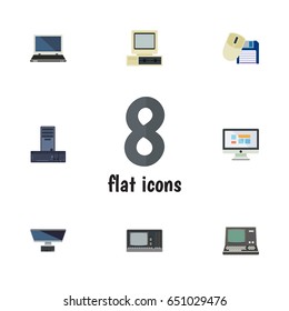 Flat Computer Set Of Technology, Display, Notebook And Other Vector Objects. Also Includes Monitor, Notebook, Screen Elements.