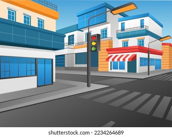 Flat concept 3d isometric illustration background perspective corner of modern city crossroad 