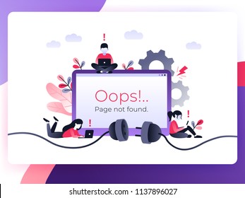 Flat Concept 404 Error Page oder File nicht gefunden für Web-Seite, Banner, Präsentation, soziale Medien, Dokumente. Website-Wartungs-Fehler, Webseite im Bau. UV-Vektorlandungsseite