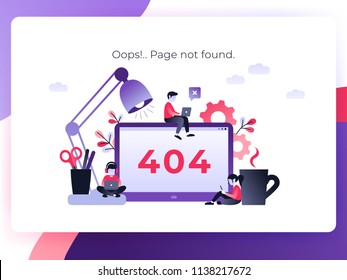 Flat Concept 404 Error Page or File not found for web page, banner, presentation, social media, documents. Website maintenance error, webpage under construction. Vector ultraviolet landing page