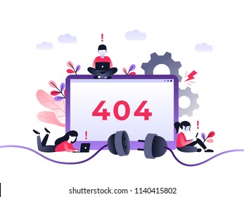 Flat Concept 404 Error Page or File not found for web page, banner, presentation, social media, documents. Website maintenance error, webpage under construction. Vector ultraviolet illustration