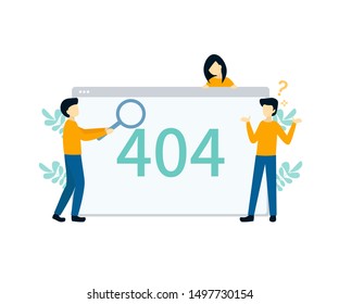 Flat concept 404 error, page not found. Website maintenance error, webpage under construction. Warning window operating system. Vector.