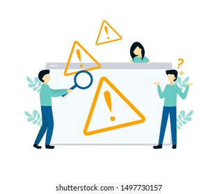 Flat concept 404 error, page not found. Website maintenance error, webpage under construction. Warning window operating system. Vector.