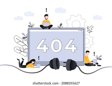 Flat Concept 404 Error Page or File not found for web page, banner, presentation, social media, documents. Website maintenance error, webpage under construction. Vector ultraviolet illustration