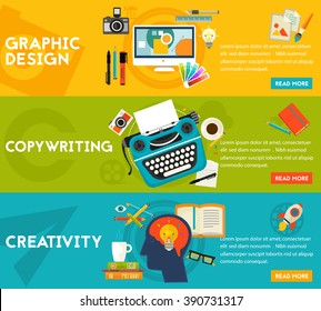 Flat concept banners. Graphic Design, Copywriting, Creativity