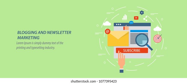 Flat concept of Blogging, Blog Subscription, Newsletter marketing vector illustration