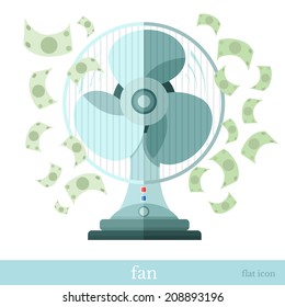 Flat Concept Business Icon Fan Or Ventilator With Flying Money