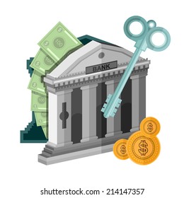 flat concept business icon money from bank safe with key