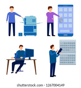 Flat Concept of business people in office. Vector Character illustration.