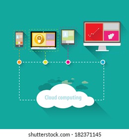 Flat concept of cloud computing service - vector illustration