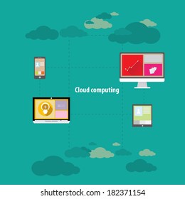 Flat concept of cloud computing service - vector illustration