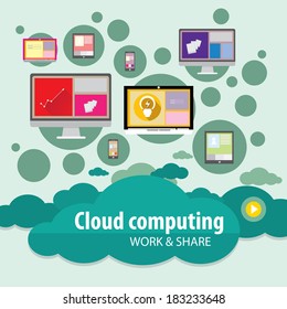 Flat concept of cloud computing service - vector illustration