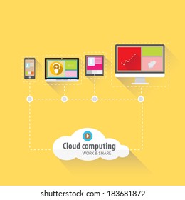 Flat concept of cloud computing service - vector illustration