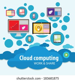 Flat concept of cloud computing service - vector illustration