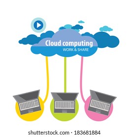 Flat concept of cloud computing service - vector illustration