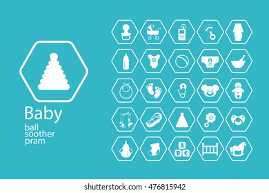 Flat concept, design , SEO. Set modern Icons mobile applications and web design. Working optimization: Baby symbols collection