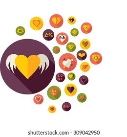 Flat concept design with shadow collection hearts