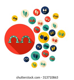 Flat concept design with shadow collection different footprints,