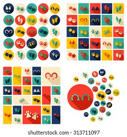 Flat concept design with shadow collection different footprints,