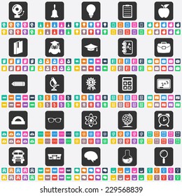 Flat concept, design with shadow, SEO. Set modern Icons mobile applications and web design. Working optimization:  icons of education