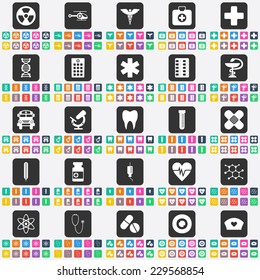 Flat concept, design with shadow, SEO. Set modern Icons mobile applications and web design. Working optimization:  medicine icons
