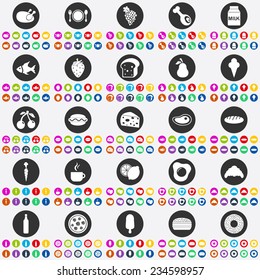 Flat concept, design with shadow, SEO. Set modern Icons mobile applications and web design. Working optimization: food icons