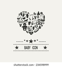 Flat concept, design with shadow, SEO. Set modern Icons mobile applications and web design. Working optimization: baby icons