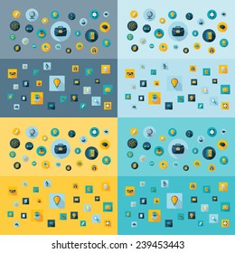Flat concept, design with shadow, SEO. Set modern Icons mobile applications and web design. Working optimization:  education