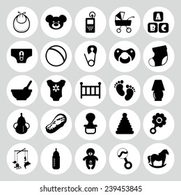 Flat concept, design with shadow, SEO. Set modern Icons mobile applications and web design. Working optimization: baby icons