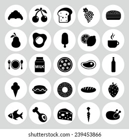 Flat concept, design with shadow, SEO. Set modern Icons mobile applications and web design. Working optimization:  food icons