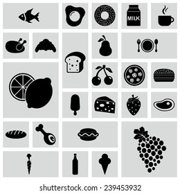 Flat concept, design with shadow, SEO. Set modern Icons mobile applications and web design. Working optimization:  food icons