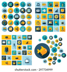 Flat concept design with shadow SEO technology icons
