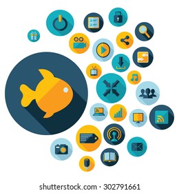 Flat concept design with shadow SEO technology icons