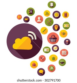 Flat concept design with shadow SEO business icons