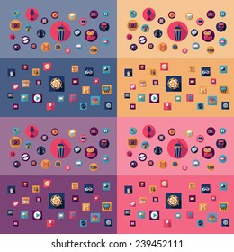 Flat concept, design with shadow. Set modern Icons mobile applications and web design. Working optimization:  cinema
