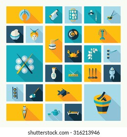 Flat concept design with shadow  Set sushi