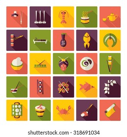 Flat concept design with shadow  Set sushi